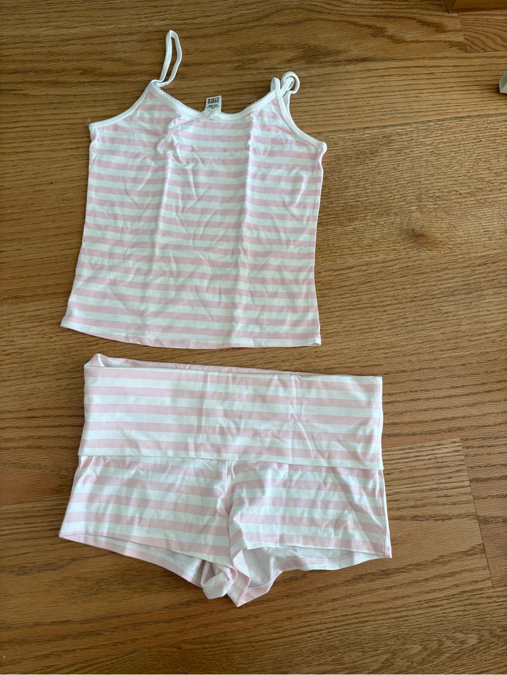 Pink & White Striped Tank Top and Shorts Set